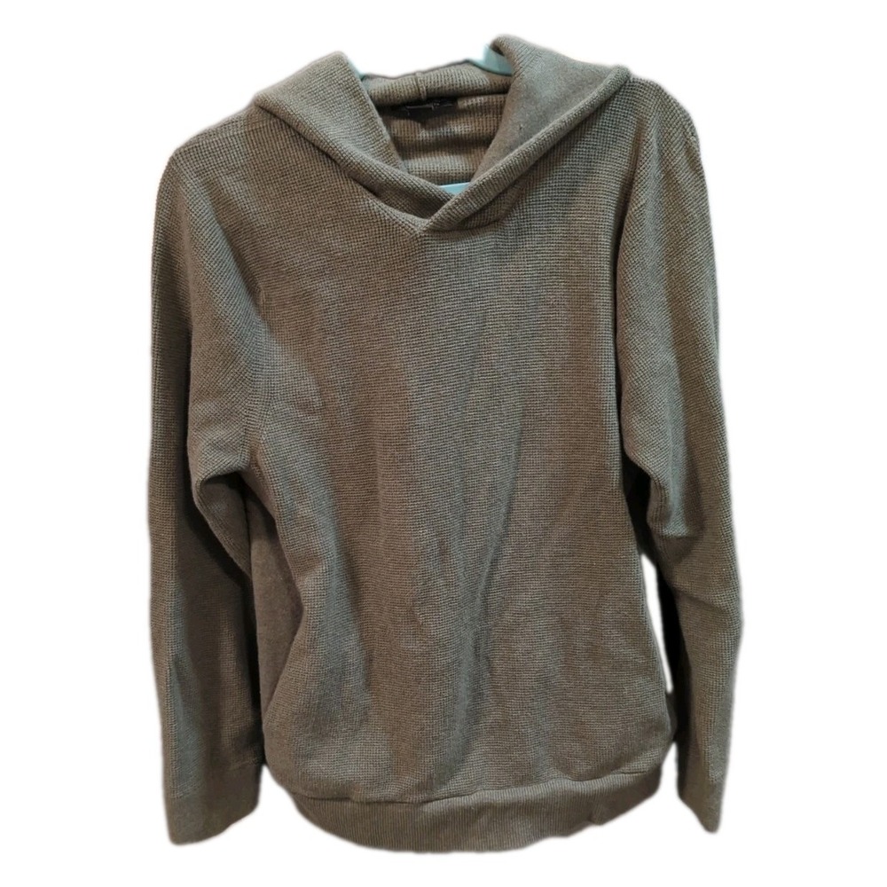 Banana Republic Mens L Sweater Hoodie Organic Cotton Pockets Olive Green Thick